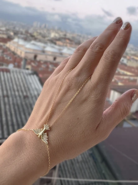Beyaz Zirkon Taş Detaylı Gümüş Güvercin Model Şahmeran - Gold ürün görseli 1