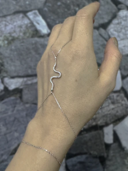 Zirkon Taşlı Yılan Figürlü Gümüş Şahmeran Bileklik – 925 Ayar, Şık Tasarım - Rodyum Renk ürün görseli 1