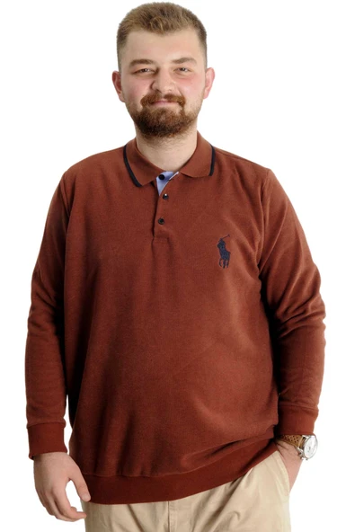 Mode XL Büyük Beden Erkek Sweat Polo Selanik Horse 23442 Tarçın ürün görseli 1