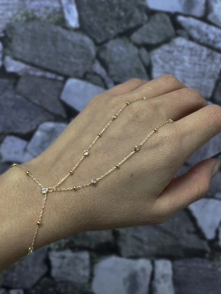 Top Zincir ve Taşlı Gümüş Şahmeran Bileklik – Trend Gümüş Aksesuar - Gold Renk ürün görseli 1