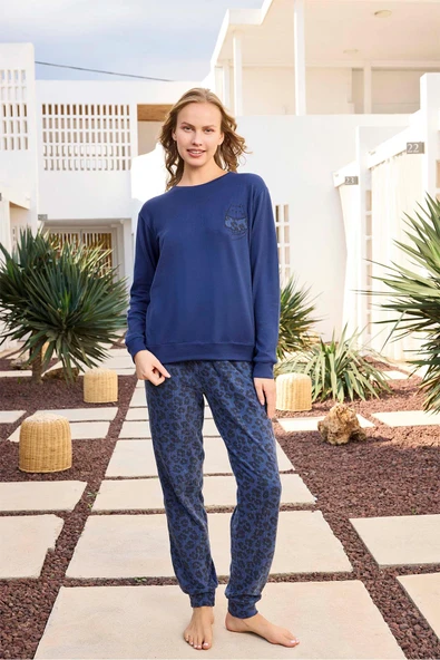 Aydoğan Kadın Asya Termal Leopar Lacivert Pijama Takım 0491 ürün görseli 1