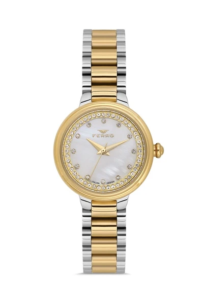 Ferro FL21493A-D Quartz Çelik Altın/Gri 28 mm Kadın Kol Saati ürün görseli 1