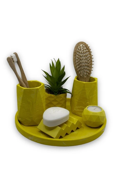 Betonmall Pastel Sarı Beton Banyo Seti ürün görseli 1