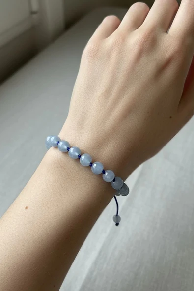 8 mm Doğal Anjelit Taşı Bileklik Makrome Ayarlı 517-2 ürün görseli 1