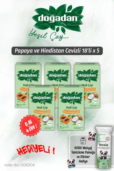 Doğadan 5 AL 4 ÖDE Yeşil Çay Papaya Hindistan Cevizli 18'li ve Rosie Pamuk ürün görseli 1