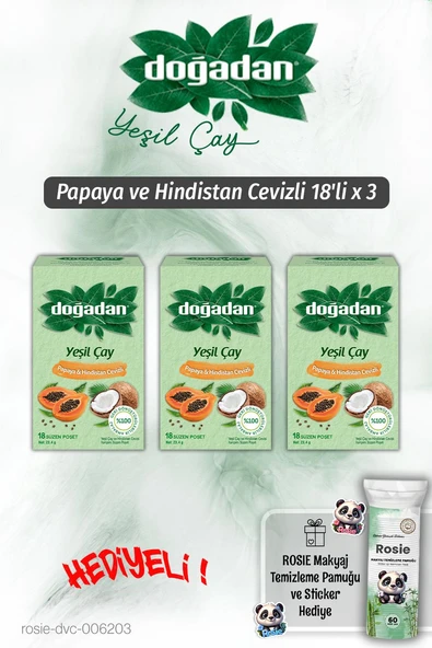 Doğadan Yeşil Çay 3'lü Papaya Hindistan Cevizli 18'li ve Rosie Pamuk ürün görseli 1