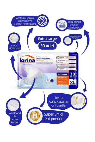 Lorina Bel Bantlı Hasta Bezi XL 30'lu ürün görseli 1