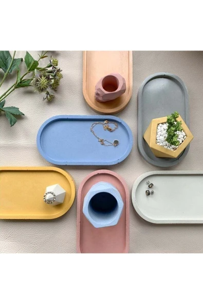 Betonmall Dekoratif Hediyelik Oval Beyaz Biblo Tabak Takı Tabağı Mum Tabağı Mumluk Organizer ürün görseli 1