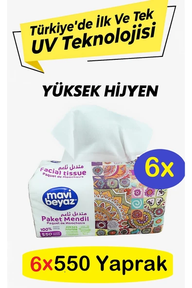 MAVİ BEYAZ Pratik Paket Çek Kullan Mendil - Peçete 6x550 Yaprak ürün görseli 1