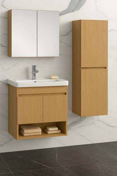 DEMEZLER MOBİLYA Viena Banyo Dolabı ve Ayna Üst Modül Takım ürün görseli 1