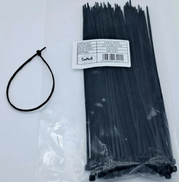 Cırt 2,5mm X 200mm Kablo Bağı İthal Siyah (100 Adet) ürün görseli 1