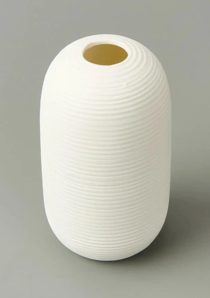 Fiona Seramik Vazo Oval, Beyaz 15 CM - Resim 4