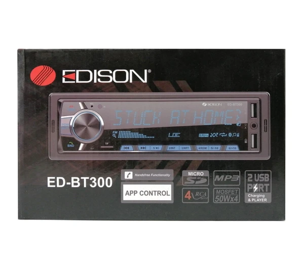 Edison ED-BT300 Oto Teyp MP3 Çalar/FM Radyo/USB/AUX/SD/BT/2 Amfi Çıkışlı/4*50W/APP Kontrol/Kumanda ürün görseli 1