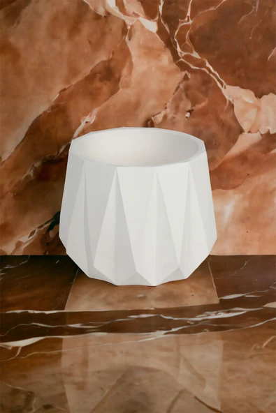 Betonmall Dekoratif Beyaz Beton Saksı Kaktüs Sukulent Bambu Çiçek Saksısı 22 cm ürün görseli 1