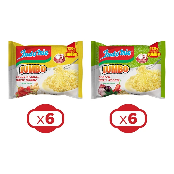 Indomie Noodle Jumbo 120 gr Tavuklu ve Sebzeli 12 li Karma Paket ürün görseli 1