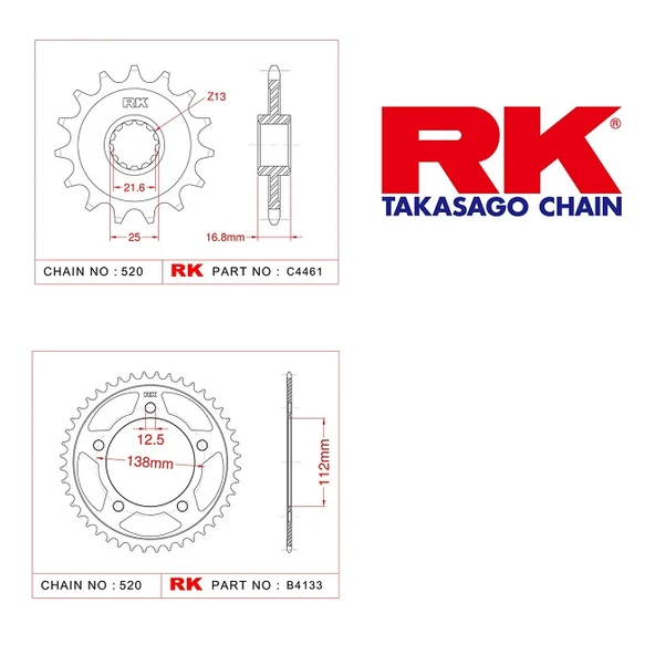 RK Honda NC 750 S/x 14/43T Ön Arka Dişli Set 520 14-18 ürün görseli 1
