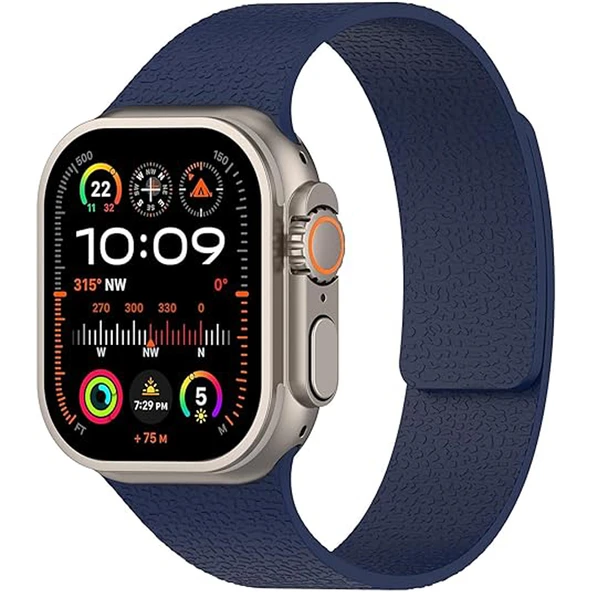Apple Watch 2-3-4-5-6-7-8-10 & SE Uyumlu Manyetik Desenli Spor Silikon Kordon (38/40/41 & 42 mm)  Lacivert ürün görseli 1