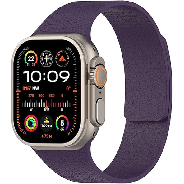 Apple Watch 2-3-4-5-6-7-8-10 SE Ultra Uyumlu Manyetik Desenli Spor Silikon Kordon (42/44/45/46/49)  Mor ürün görseli 1