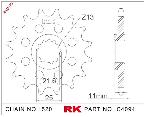 RK C4094-16-2Q Çelik Ön Dişli ürün görseli 1