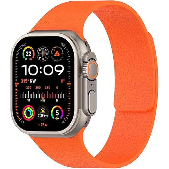 Apple Watch 2-3-4-5-6-7-8-10 & SE Uyumlu Manyetik Desenli Spor Silikon Kordon (38/40/41 & 42 mm)  Turuncu ürün görseli 1