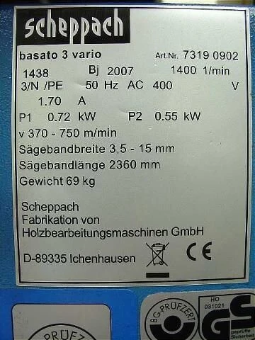 ŞERİT TESTERE TEZGAHI BASA3 610X1030X1640MM SCHEPPACH - Resim 4