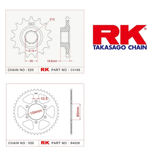 RK Kawasaki ZR 750 16/45T Ön Arka Dişli Set 04-11 ürün görseli 1