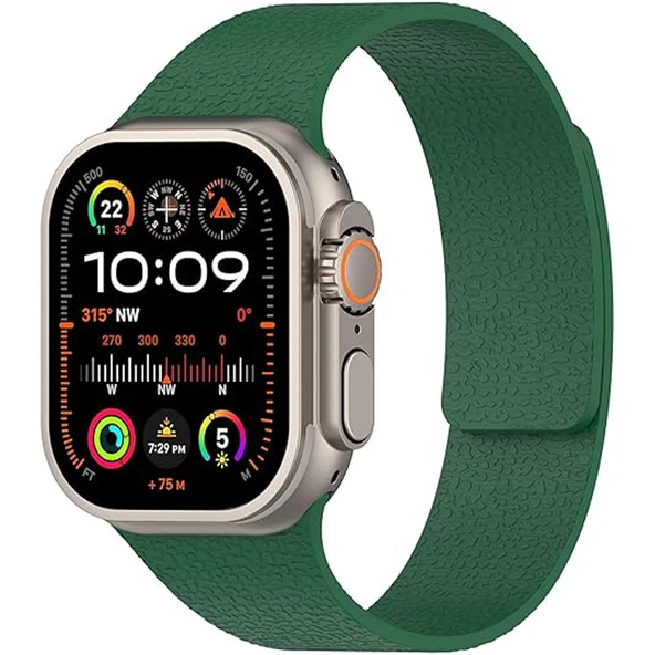 Apple Watch 2-3-4-5-6-7-8-10 & SE Uyumlu Manyetik Desenli Spor Silikon Kordon (38/40/41 & 42 mm)  Haki ürün görseli 1
