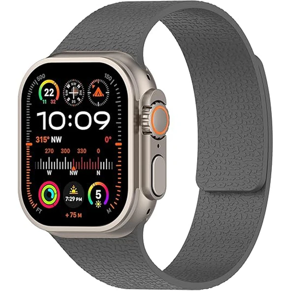 Apple Watch 2-3-4-5-6-7-8-10 SE Ultra Uyumlu Manyetik Desenli Spor Silikon Kordon (42/44/45/46/49)  Füme ürün görseli 1