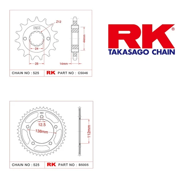 RK Honda Vt 750 C Shadow 17/42T Ön Arka Dişli Set 525 02-08 ürün görseli 1