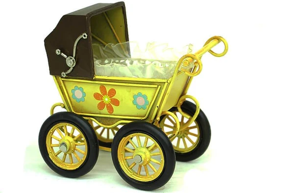 Dekoratif Metal Bebek Arabası Biblo Vintage Hediyelik ürün görseli 1