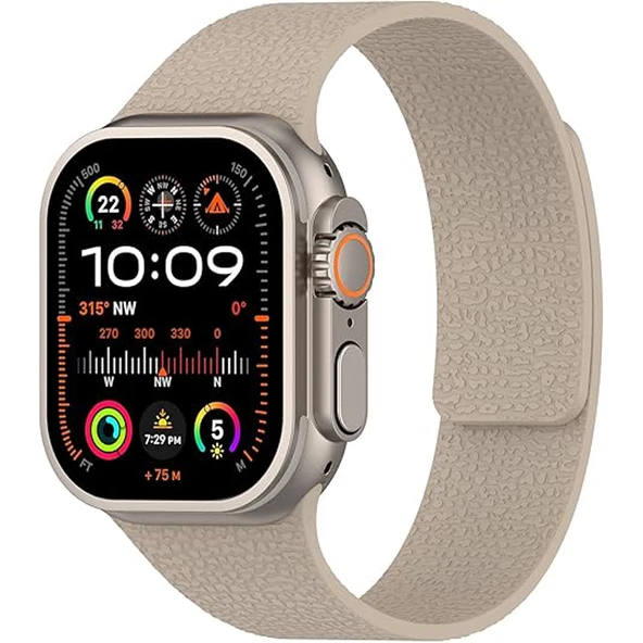 Apple Watch 2-3-4-5-6-7-8-10 & SE Uyumlu Manyetik Desenli Spor Silikon Kordon (38/40/41 & 42 mm)  Bej ürün görseli 1