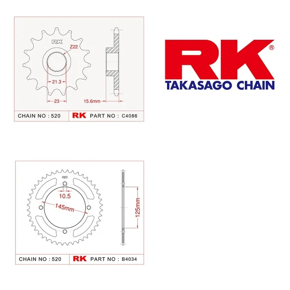 RK Yamaha Xt 600 E 14/43T Ön Arka Dişli Set 520 ürün görseli 1