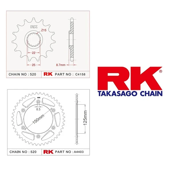 RK KTM Sx 125 14/43T Ön Arka Dişli Set 99-17 ürün görseli 1