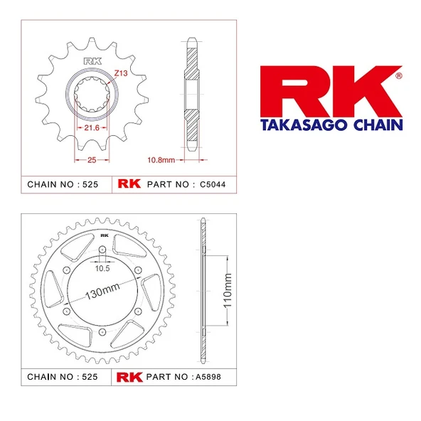 RK Yamaha YZF-R6 16/45T Ön Arka Dişli Set 525 06-20 ürün görseli 1