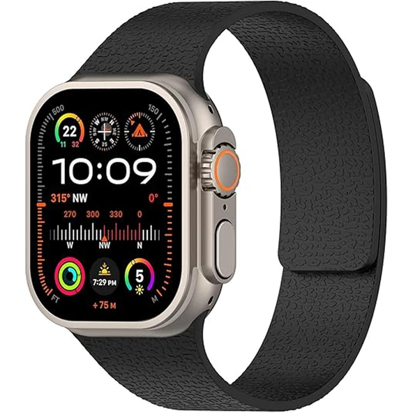 Apple Watch 2-3-4-5-6-7-8-10 & SE Uyumlu Manyetik Desenli Spor Silikon Kordon (38/40/41 & 42 mm)  Siyah ürün görseli 1