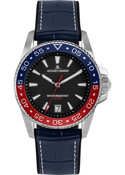 Jacques Lemans JL.1-2205D Quartz Deri Silikon Lacivert Siyah Kadran 20 ATM  41 mm Erkek Kol Saati ürün görseli 1