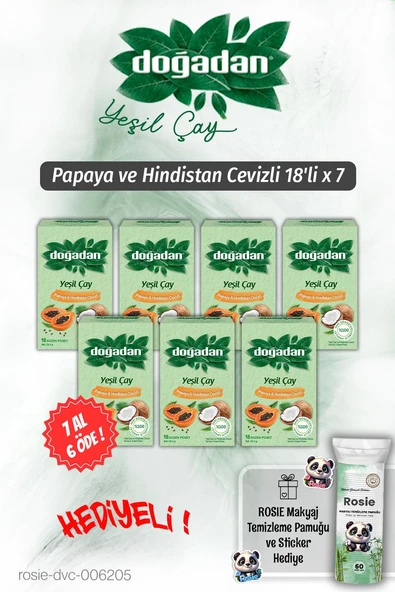 Doğadan 7 AL 6 ÖDE Yeşil Çay Papaya Hindistan Cevizli 18'li ve Rosie Pamuk ürün görseli 1
