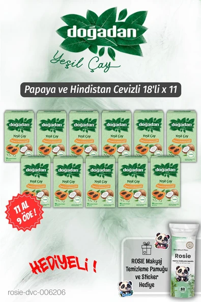 Doğadan Yeşil Çay 11 AL 9 ÖDE Papaya Hindistan Cevizli 18'li ve Rosie Pamuk ürün görseli 1