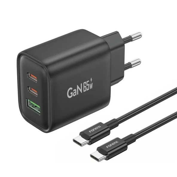 Foneng GaN10 65W 2xType-C 1x USB 3 Girişli Type-C to Type-C Kablo Set ürün görseli 1