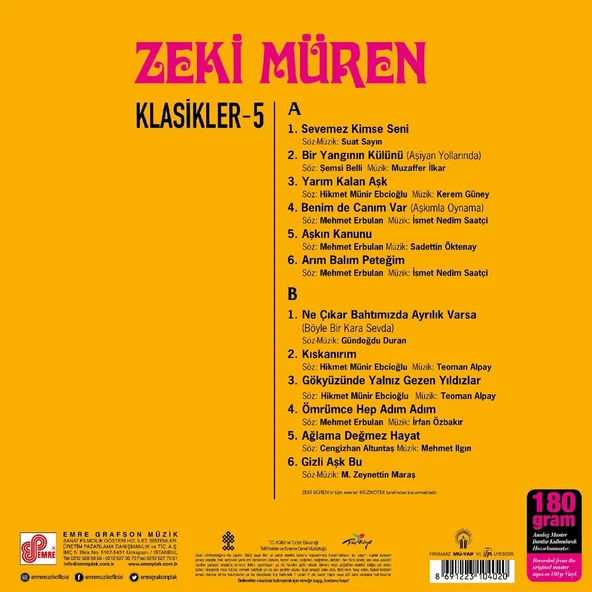 Zeki Müren Klasikler 5 - Plak - Resim 2