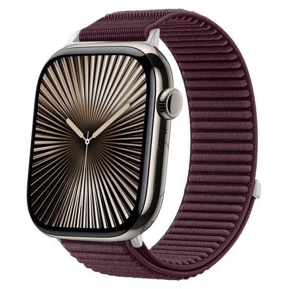 Apple Watch 42mm 44mm 45mm S10 46mm Ultra 49mm İle Uyumlu Naylon Spor Loop Kordon Rahat Dayanıklı  Mürdüm ürün görseli 1
