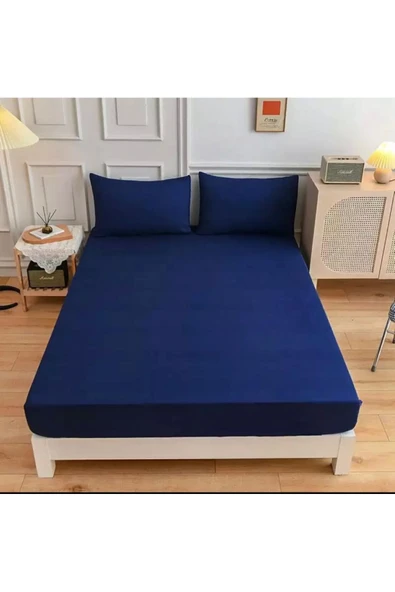 Lacivert Renkli %100 Pamuklu Penye Kumaşından Tek Kişilik Lastikli Çarşaf 120 x 200 ürün görseli 1