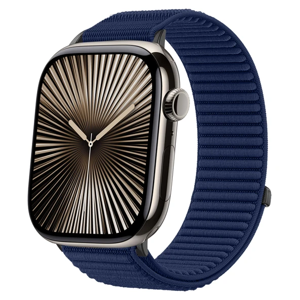Apple Watch 42mm 44mm 45mm S10 46mm Ultra 49mm İle Uyumlu Naylon Spor Loop Kordon Rahat Dayanıklı  Lacivert ürün görseli 1