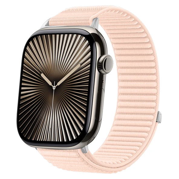 Apple Watch 42mm 44mm 45mm S10 46mm Ultra 49mm İle Uyumlu Naylon Spor Loop Kordon Rahat Dayanıklı  Pudra ürün görseli 1