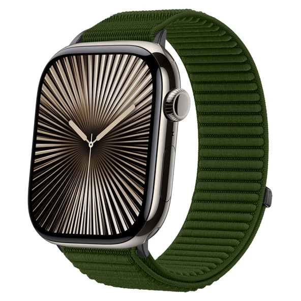 Apple Watch 42mm 44mm 45mm S10 46mm Ultra 49mm İle Uyumlu Naylon Spor Loop Kordon Rahat Dayanıklı  Haki ürün görseli 1