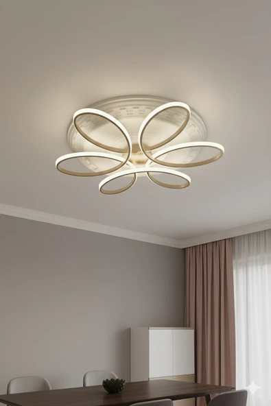 Papatya Gold Kasa 3 Renkli Kumandasız,65cm,oturma Odası,yatak Odası,salon Için Led Avize ürün görseli 1