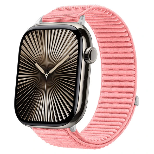 Apple Watch 42mm 44mm 45mm S10 46mm Ultra 49mm İle Uyumlu Naylon Spor Loop Kordon Rahat Dayanıklı  Pembe ürün görseli 1