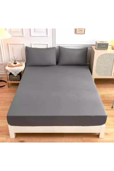 Antrasit Renkli %100 Pamuklu Penye Kumaşından Tek/çift Kişilik Lastikli Çarşaf 180 x 200 ürün görseli 1