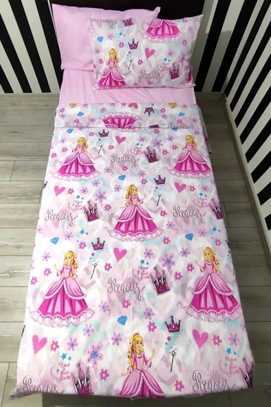 Tek Kişilik Nevresim Takımı Kız Çocuk Ranforce Pamuklu Prenses Desenli 155x230 Cm ürün görseli 1