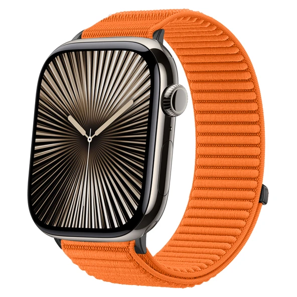 Apple Watch 42mm 44mm 45mm S10 46mm Ultra 49mm İle Uyumlu Naylon Spor Loop Kordon Rahat Dayanıklı  Turuncu ürün görseli 1